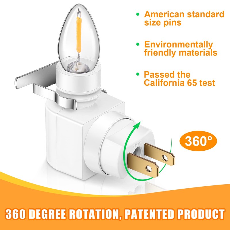 Reginary 8 Sets Night Light Bases, 360° Plug in Rotating