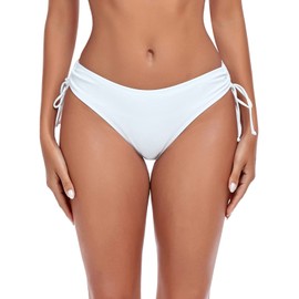 Ocean Blues Women's White Sides Drawstring Full Coverage Bikini Bottom Size Medium