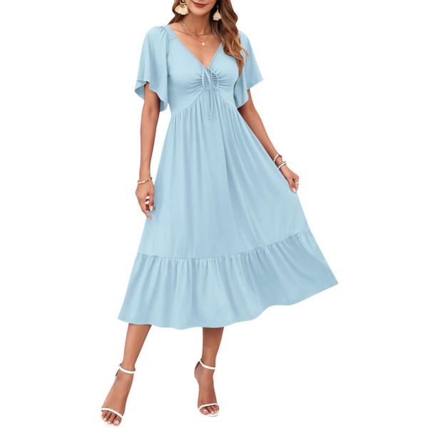 AUSELILY Women's 2025 New Summer Empire Waist Dress Drawstring Pleating