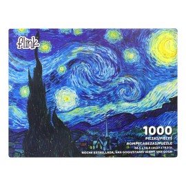 Rompecabezas Flink Noche Estrellada, Van Gogh de 1000 piezas con poster y hojas adhesivas