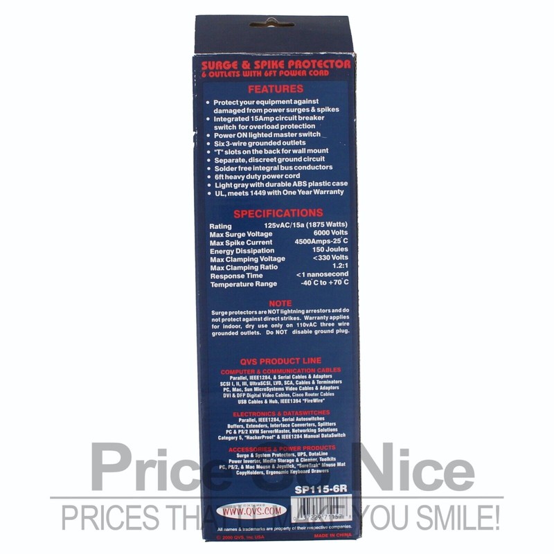 QVS 6 Port QVS Surge Protector 2 Pack - On/Off