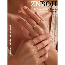 ZNBOH Gold Birthstone Initial Rings for Women Non Tarnish Dainty 14K Gold Plated Adjustable Letter Ring for Women Stackable Cute Thumb Pinky Fashion Unique Open Simple Birthday Gifts Jewelry