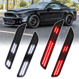 Dynamic White & Red LED Side Marker Lights for Ford Mustang Base V6 GT GTCS Shelby 2010 2011 2012 2013 2014 Upgrade 2-Row Sequential Front Fender Rear Bumper Reflector Markers Lamp Smoked Lens 4PCS