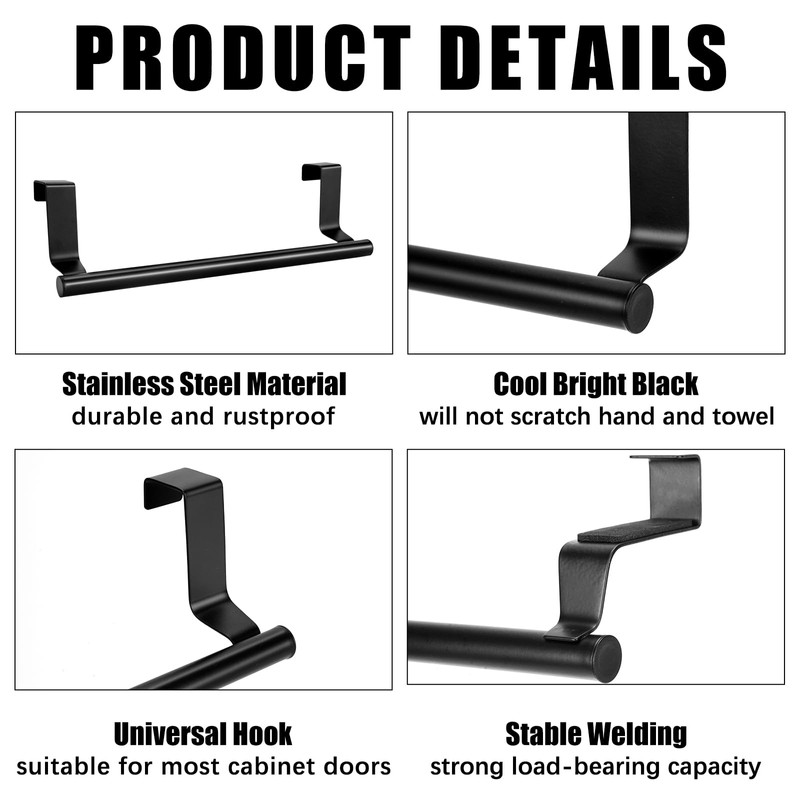 RETON 3 PCS Over The Door Towel Rail, Stainless Steel