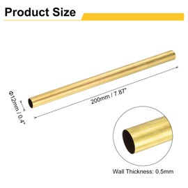 sourcing map 2Pcs H62 Brass Round Tube, 12mm OD 0.5mm Wall Thickness 200mm Length Seamless Precision Straight Pipe Tubing for DIY Projects Crafts Gardening Industry Precision Applications