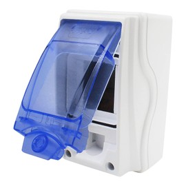 Caja de distribución de 3 módulos IP65 EATON ROYER, WD6503, hasta 3 pastillas riel DIN, diseño moderno. Permite disyuntores-interruptores termomagnéticos DIN. Medidas 8.5 x 15.5 x 9 cm.
