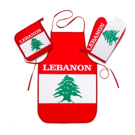 JAVI Sports Lebanon Flag Kitchen & BBQ Set w/Apron, Oven-mitt & Pot-holder Lebanese