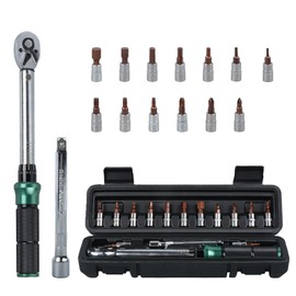 Bike Tool Kit Professional, 1/4 Inch Drive Click Torque Wrench Set, 2-24 Nm, 15 pcs Bike Torque Wrench Set with Dual-direction, Dual Range Scales Inch Pound Torque Wrench for Bicycle, Motorcycle
