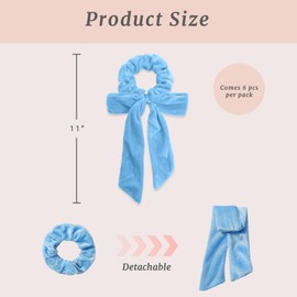 Mirlern 6-Piece Velvet Knotted Bow Scrunchies for Women and Girls, No Damage Cute Rubber Bands with Ribbon, Elastics Hair Ties Rope Ponytail Holder Hair Accessories (Blue Theme)