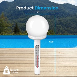 Pyle Floating Pool Thermometer with Solar Powered LED Light,Wireless Indoor Outdoor Thermometer for Pool,Auto Light-Up Easy to Read Water Temperature Thermometer for Swimming Pool Bath Hot Tub(White)