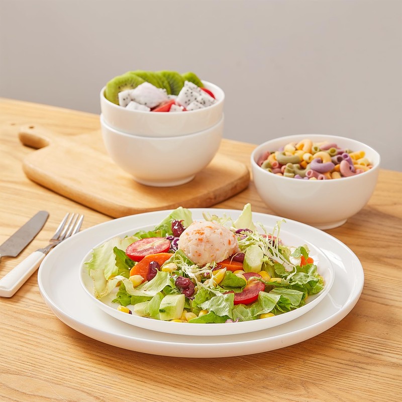AntoKueh White Ceramic Plates Set of 6, 8.2 Inch Round