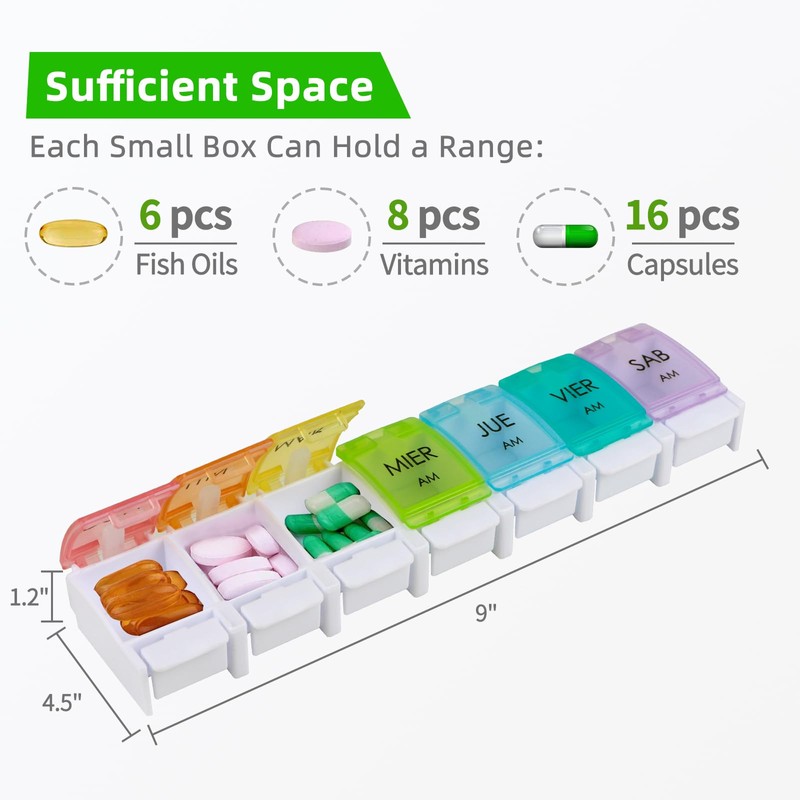 Spanish Pill Organizer 7 Weekly Two Times per Day AM