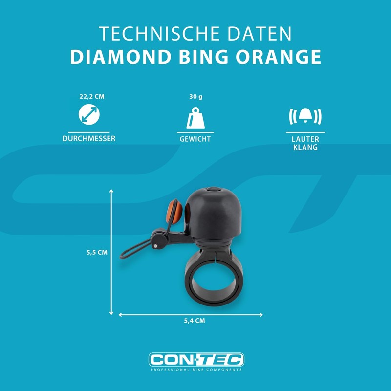 CONTEC Diamond Bing Bike Bell 22.2mm Diameter Standard Handlebar Mount