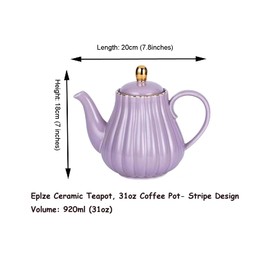 YBK Tech Strengthen Porcelain Teapot, 31oz Coffee Pot Ceramic Teapot- Stripe Design (Purple)