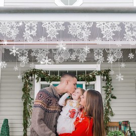 Cheerland Silver Snowflake Hanging Decorations Garland for Winter Wonderland Horizontal Streamer Christmas New Year Décor Princess Snow White Bday Birthday Banner Home Snow Classroom Party Supplies