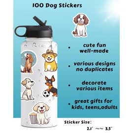 100 Pcs Cute Dog Stickers for Kids Puppy Stickers for Water Bottle Laptop, Dog Decor & Party Favors for Boys Girls, Waterproof Dogs Sticker Pack
