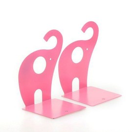 Cartoon Cute Elephant Pattern Nonskid Metal Office Desk Bookends (Pink)