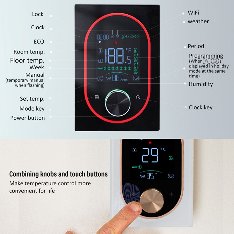 Smart Color Thermostat LCD Programmable Knob Control Touchscreen Water Heating