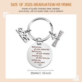 Yaomiao 2025 Graduation Keyring Inspirational Graduation Party Bags for Women Men Friend Bachelor Master Graduation Class of 2025 Stainless Steel Pendant Behind You All Your Memories, Silver, black
