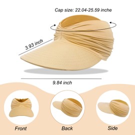 Andiker Sun Visor Hat with Wide Brim for Women Foldable Topless Beach Hat Summer UV Protection Sport Cap (White)