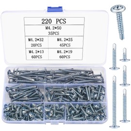 220 Pcs Phillips Head Self Drilling Screws, M4.2 Wafer Head Self Tapping Screws, Sheet Metal Tek Screws Assortment Kit, Stainless Steel Modified Truss Head Self Drilling Screws for Wood Metal