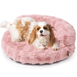 EHEYCIGA Small Dog Bed and Cat Couch for Puppy and Kitten - Fluffy Faux Rabbit Fur Pet Sofa with Washable Removable Cover, Waterproof and Non-Slip, 20 Inch Pink