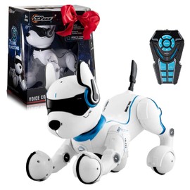 Top Race Rechargeable Robot Dog- Interactive Smart Robo Dog for Kids Ages 5-7 - Programmable with Remote Control, Voice and Touch Features - Realistic Actions and Perform Tricks - 4x5x6 Inches (White)
