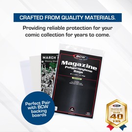 BCW Resealable Magazine Bag - 200 ct | Acid-Free, Clear Polypropylene Sleeves for Archival-Quality Storage of Collectible Magazines | Protect and Showcase Your Valuable Comic Book Collection
