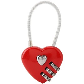 Heart Shape 3 Digit Code Combination Luggage Bag Lock Password Security Padlock Compact Mini Size Easy Operation (Red)