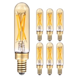 TORCHSTAR T6 LED Bulb, Dimmable Tubular Light Bulb 25 Watt, E12 Candelabra Bulb, 360lm, UL Listed, Edison Filament Light Bulbs for Chandelier, Ceiling Fan, Amber Glass, 2200K Amber Warm, Pack of 6