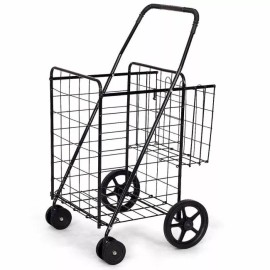 Costway Folding Shopping Cart Jumbo Iron Basket Grocery Laundry Travel w/ Swivel Wheels