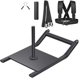 SELEWARE Weight Sled, Workout Sled Fitness Strength Training Sled Speed Training Sled with Harness, Ideal for Indoor/Outdoor Athletic Exercise and Speed Training, Fits 1" & 2" Weight Plate, Black