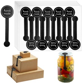 Handmade Food Baking Label Stickers - 100pcs Long Seal Labels for Retail Package, Black Bakery Sealing Labels, Tamper-Proof for Lollipop, Candy, Bread
