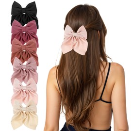 6Pcs Hair Bows for Women, Bow Hair Clips, Hairs Bows for Girls, Neutral Colors Bow Hair Ribbon, Cute Clips for Women, Hairs Accessories Gifts