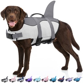 Bess Bridal Dog Life Jacket - Shark Life Vest for Swimming Boating - Reflective Lifejacket Swimsuit for Small Medium Large Dogs - High Buoyancy Lifesaver Preserver with Rescue Handle, Grey Shark M
