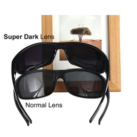 PLOPLO Super Dark Black Polarized Sunglasses Biker Rider Wrap Around Sport Sunglass UV400 Protection For Sensitive Eyes (Matte Black, Black)