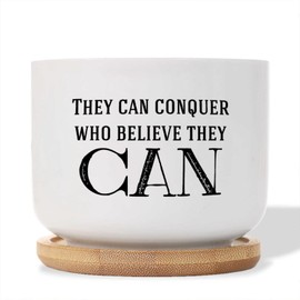 DecStic They Can Conquer Who Believe They Can Ceramic Planter Bible Verse Planters for Outdoor Plants with Drainage Holes and Saucers Pot for Home Office Decoration