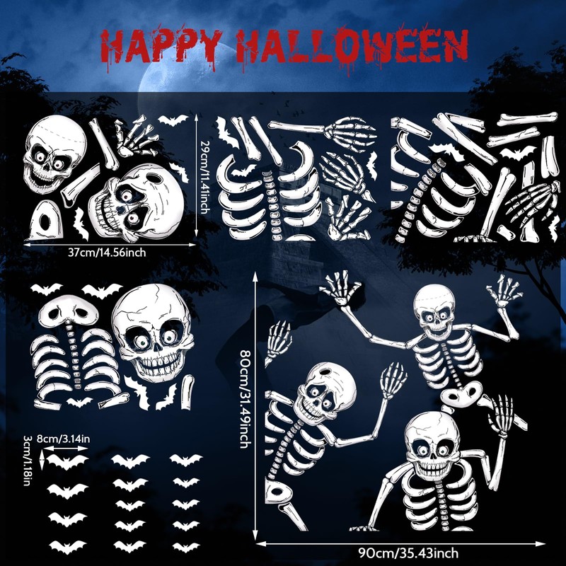 Halloween Window Stickers Reusable Halloween Skeleton Window Cling Stickers Halloween