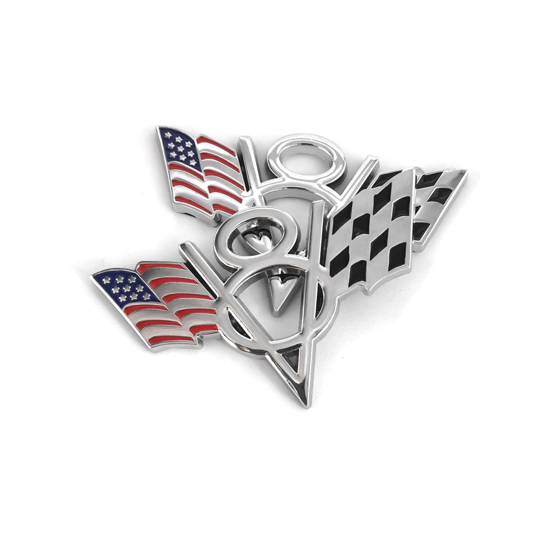 PTDecals 2 Pcs Silver Metal US Flag F1 Racing V8