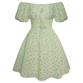 Summer Dress for Women Teen 2025 Puff Sleeve Floral Sundress Green Orange Floral XL