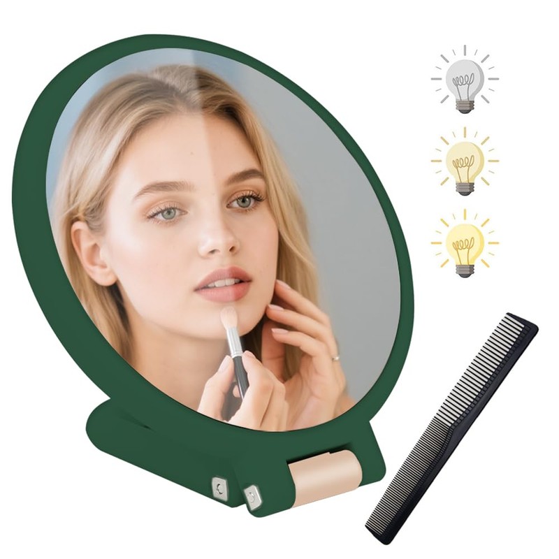 Doppelseitiger Kosmetikspiegel mit Griff - 10X/1X Vergrößerung, Faltbarer 360° drehbarer