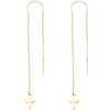 14K Solid Gold Cross Threader Earrings, Dangle Chain Drop, 14K