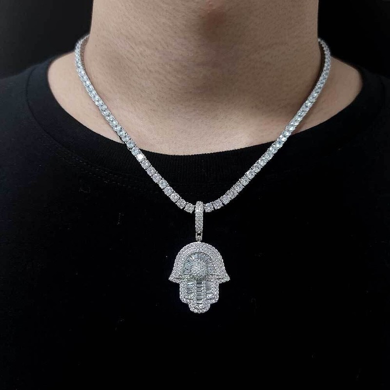 Wisbal Men's Hip Hop Hamsa Necklace 18k White Gold Hamsa