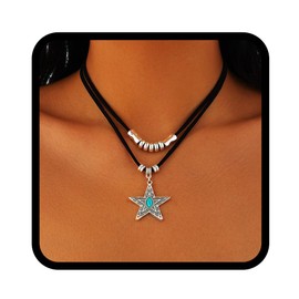 Handcess Boho Star Necklace Silver Totem Pendant Necklace Vintage Layered Necklaces for Women, One Size, Star, No Gemstone, Unit size, Star, No Gemstone