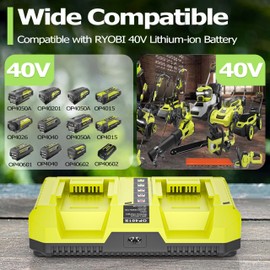 40V Rapid Dual Port Charger for Ryobi 40V Battery Charger OP401 OP400 OP403, 2-Channel Charging Station for 40-Volt Ryobi Pole Saw Battery OP4015 OP4026 OP4030 OP4040 OP4050 OP4060 OP40201 OP40601