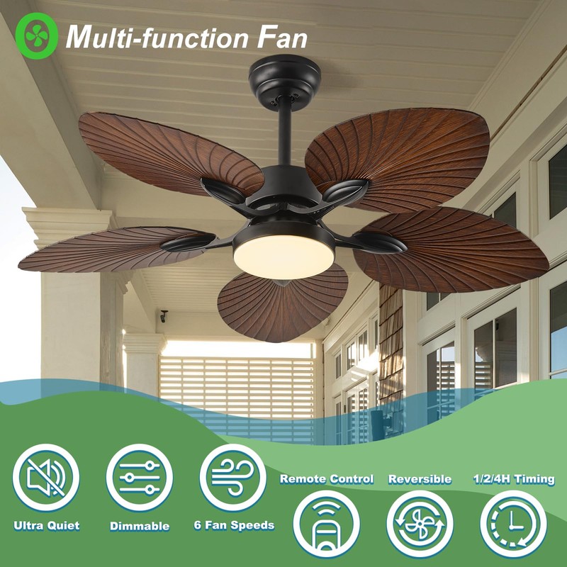 Tropical Ceiling Fan with Light & Remote - 42-Inch Palm