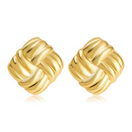 Gold Earrings, Women's Gold Earrings, Vintage Twisted Knitted Earrings, Chunky Golden Earrings, Women's Vintage Earrings, Hypoallergenic Earrings, Jewellery for Women and Girls, Zinc, No Gemstone