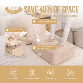 SINKZAICO Ultra Space Saving Self Compression Organizer,Packing Cubes,Waterproof And Moisture-Proof,Space Saving Storage Tote,For Blankets Clothes Duvet Comforter（Oatmeal 21.2 * 16.2 * 23.6 In-2pcs）