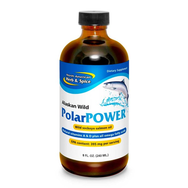 North American Herb & Spice PolarPower - 8 fl. oz. - Wild Sockeye Salmon Oil - Omega-3 Fatty Acids, Vitamin A, Vitamin D, Astaxanthin Antioxidants - Heart Health - Non-GMO - 48 Servings