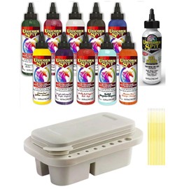 Unicorn Spit Gel Stain Glaze Bundle - 4 Ounce Each - 10 Paint Collection Plus Iced Egret, Multi-Use Paint Brush Basin and Trebbies Detail Sticks